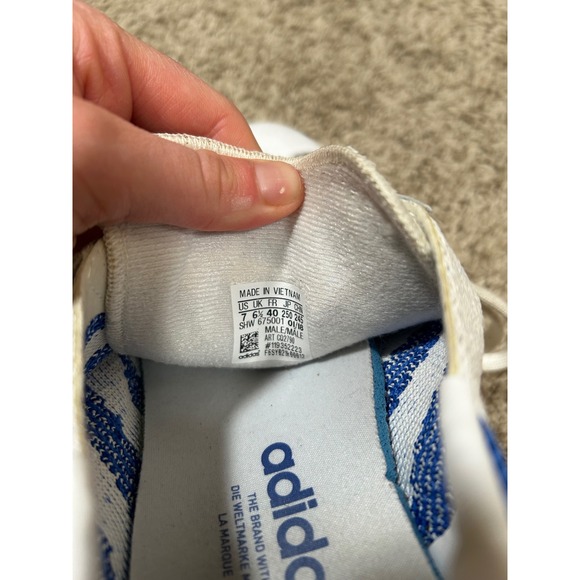 RARE Adidas PrimeKnit Gazelle Mens White Blue Low Top Sneakers Retro‎ Shoes - Picture 3 of 3